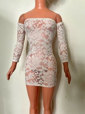 Cream Lace Mini Dress for My Size Barbie Doll 36". New Nice